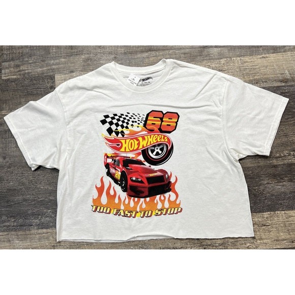 Hot Wheels Tshirt Cropped 'To Fast To Stop' Throwback Cars 100% Cotton Size XL - Picture 1 of 9